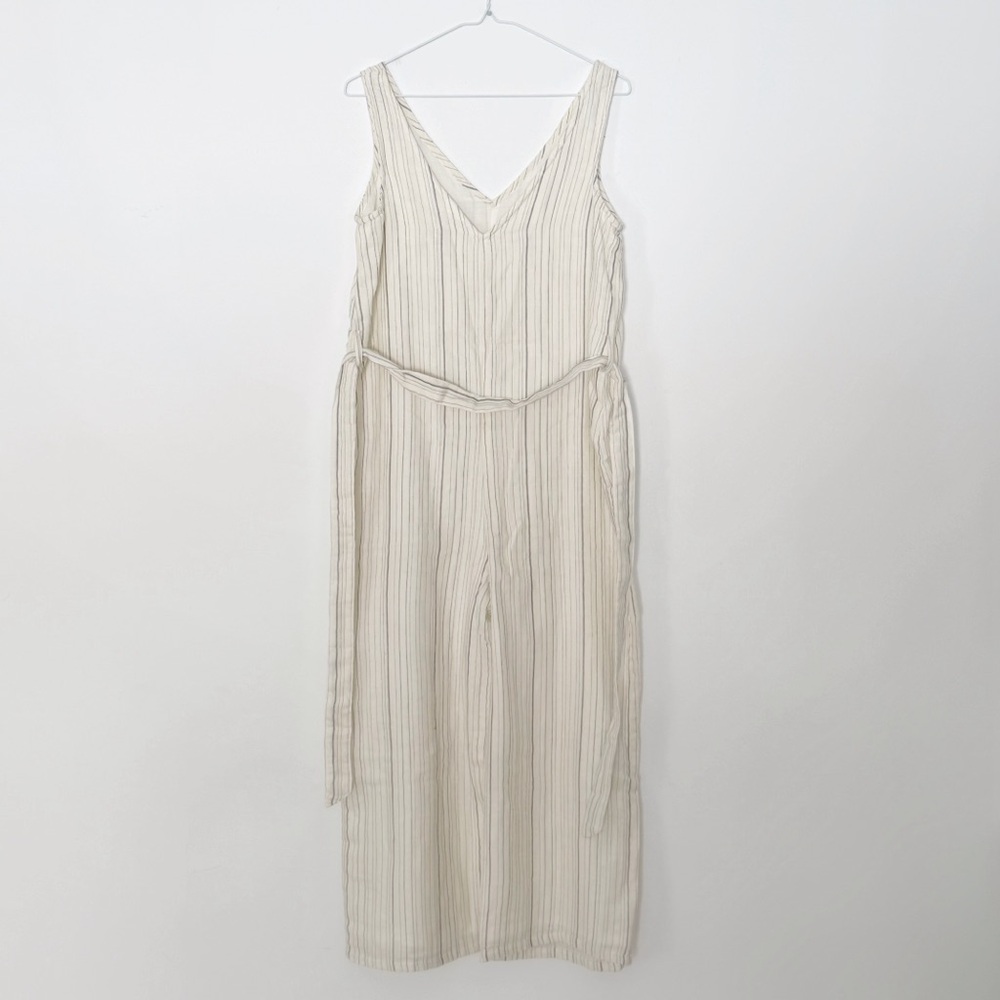 Japna Woman Cream Striped Light Cotton V-Neck Sleeveless Jumpsuit MEDIUM Boho - Picture 2 of 7
